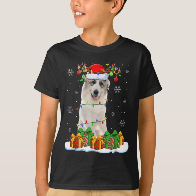 Great Pyrenees Dog Christmas Lights Santa Pet Dog  T-Shirt (Front)