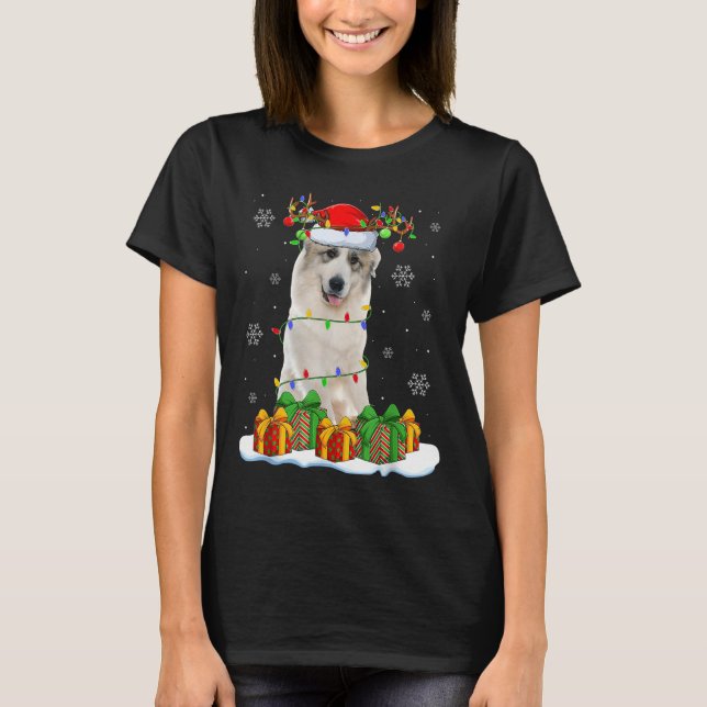 Great Pyrenees Dog Christmas Lights Santa Pet Dog  T-Shirt (Front)