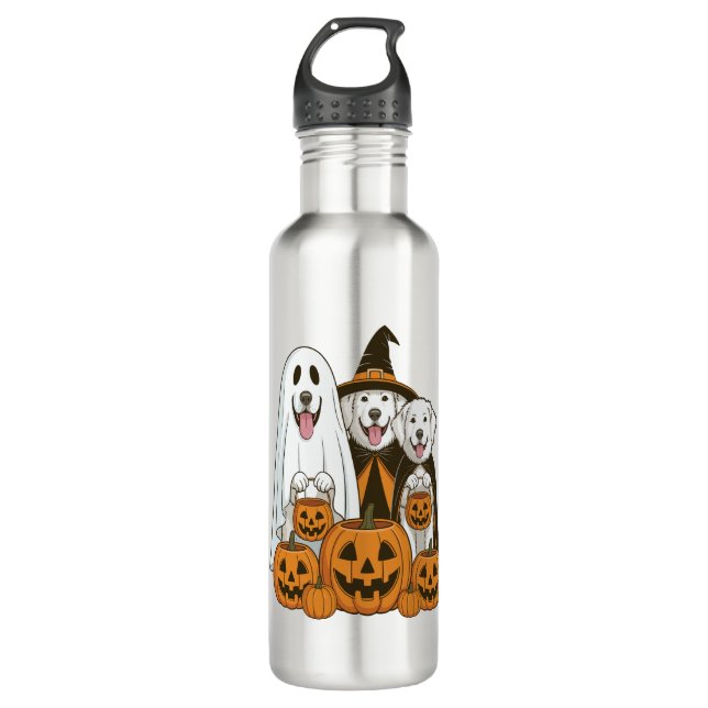 Great Pyrenees Dog Ghost Witch Halloween Matching  710 Ml Water Bottle (Front)