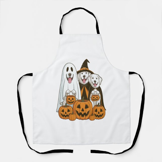Great Pyrenees Dog Ghost Witch Halloween Matching  Apron (Front)