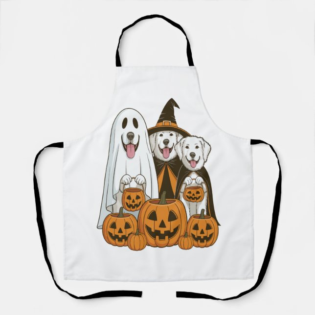 Great Pyrenees Dog Ghost Witch Halloween Matching  Apron (Front)