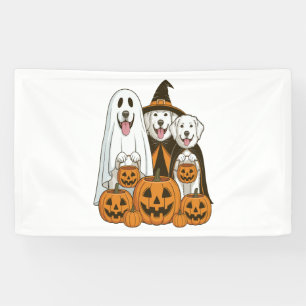Great Pyrenees Dog Ghost Witch Halloween Matching Banner
