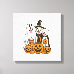 Great Pyrenees Dog Ghost Witch Halloween Matching Canvas Print