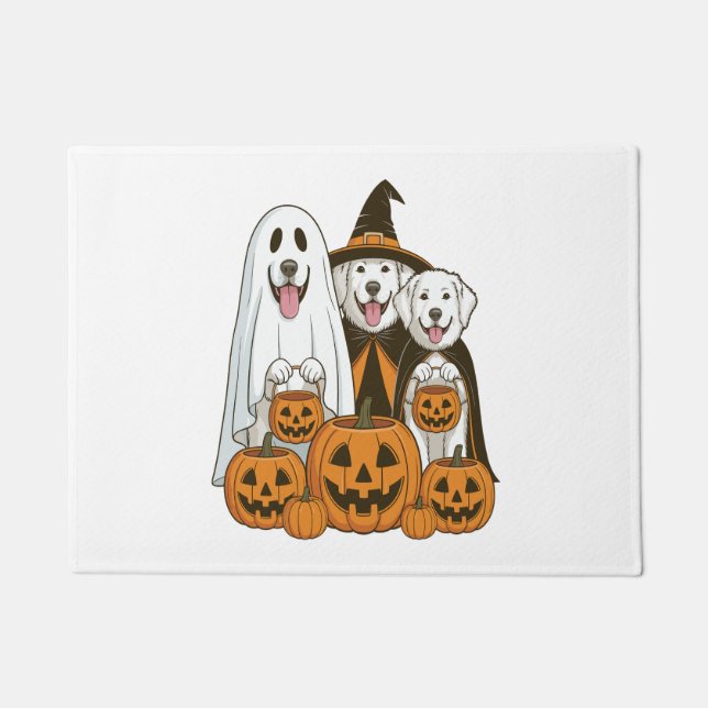 Great Pyrenees Dog Ghost Witch Halloween Matching  Doormat (Front)