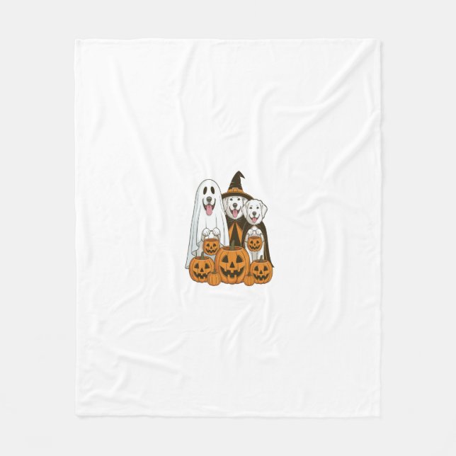 Great Pyrenees Dog Ghost Witch Halloween Matching  Fleece Blanket (Front)