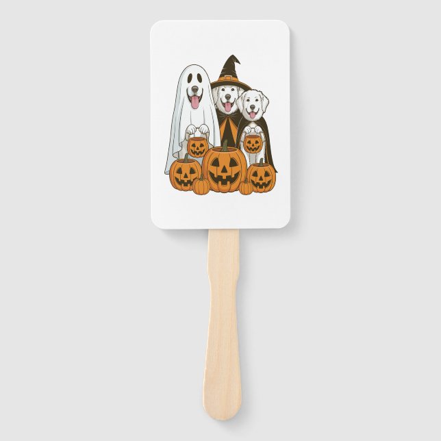 Great Pyrenees Dog Ghost Witch Halloween Matching  Hand Fan (Front)