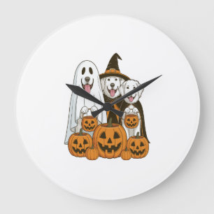 Great Pyrenees Dog Ghost Witch Halloween Matching Large Clock