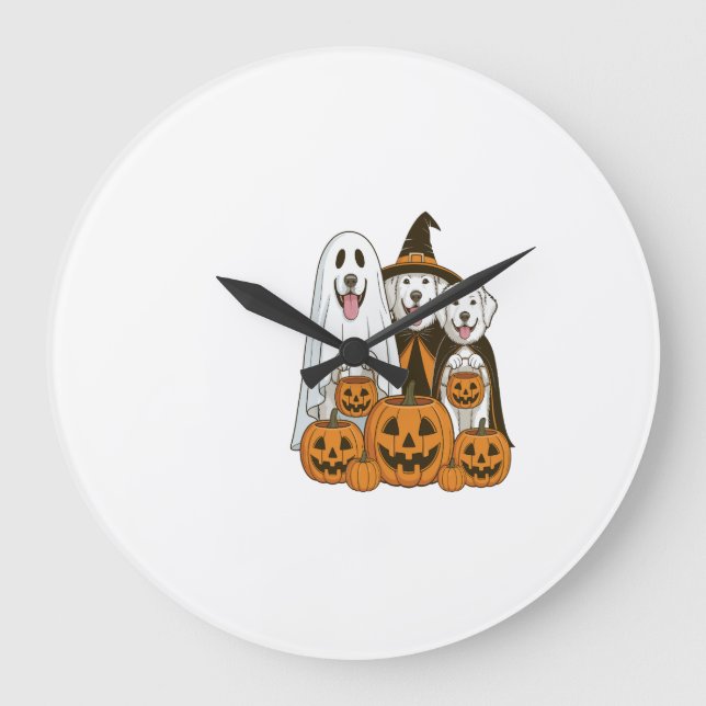 Great Pyrenees Dog Ghost Witch Halloween Matching  Large Clock (Front)