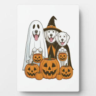 Great Pyrenees Dog Ghost Witch Halloween Matching Plaque