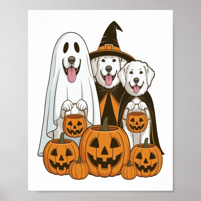 Great Pyrenees Dog Ghost Witch Halloween Matching  Poster (Front)