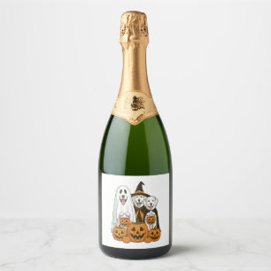 Great Pyrenees Dog Ghost Witch Halloween Matching  Sparkling Wine Label