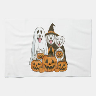 Great Pyrenees Dog Ghost Witch Halloween Matching Tea Towel