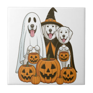 Great Pyrenees Dog Ghost Witch Halloween Matching Tile