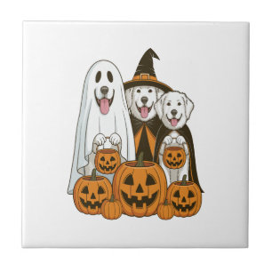 Great Pyrenees Dog Ghost Witch Halloween Matching Tile