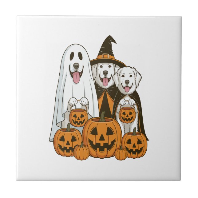 Great Pyrenees Dog Ghost Witch Halloween Matching  Tile (Front)