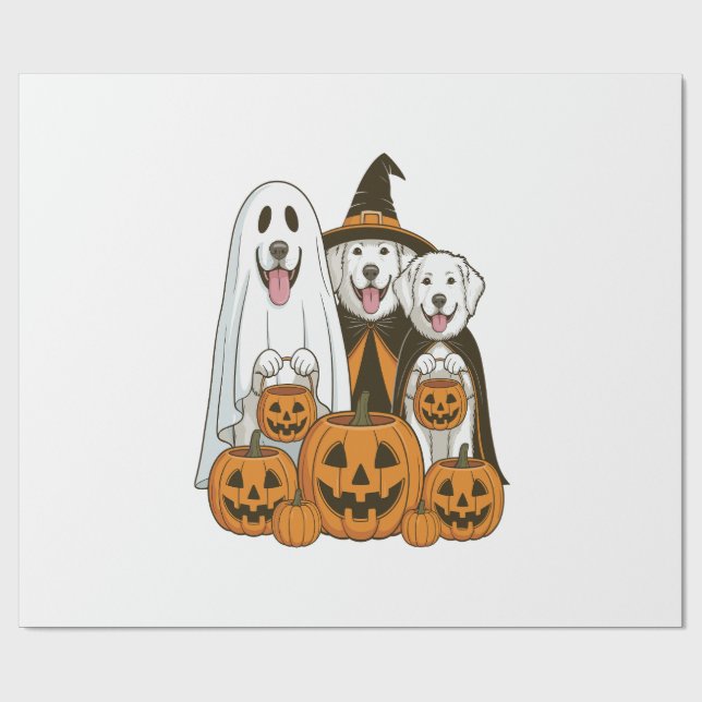 Great Pyrenees Dog Ghost Witch Halloween Matching  Wrapping Paper (Flat)