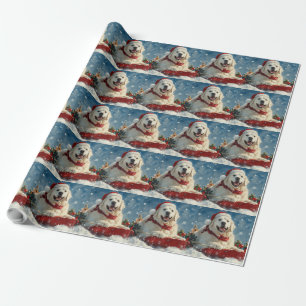 Great Pyrenees Dog in Sledge Let it Snow Christmas Wrapping Paper