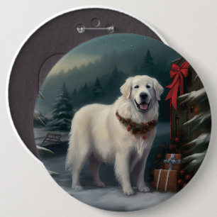 Great Pyrenees Dog in Snow Christmas 6 Cm Round Badge