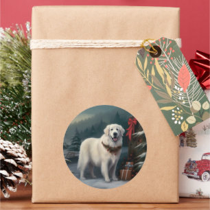 Great Pyrenees Dog in Snow Christmas Classic Round Sticker