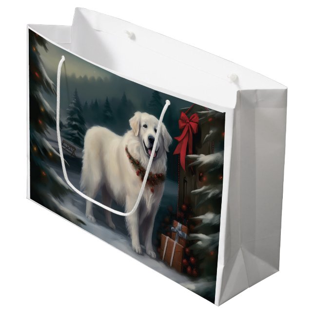 Great Pyrenees Dog in Snow Christmas Large Gift Bag (Front Angled)