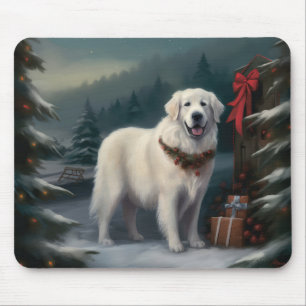 Great Pyrenees Dog in Snow Christmas Mouse Mat