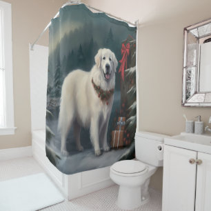 Great Pyrenees Dog in Snow Christmas Shower Curtain