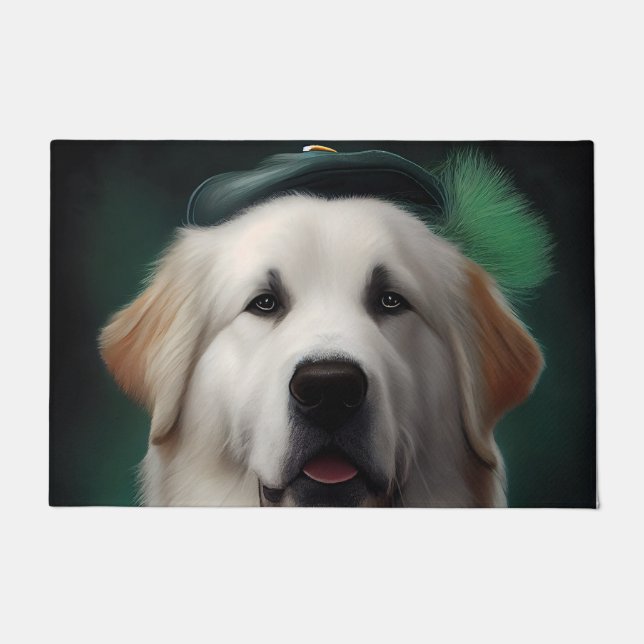 Great Pyrenees Dog in St. Patrick's Day Dress Doormat (Front)