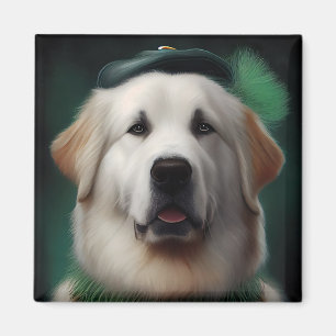 Great Pyrenees Dog in St. Patrick's Day Dress Magnet