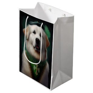 Great Pyrenees Dog in St. Patrick's Day Dress Medium Gift Bag