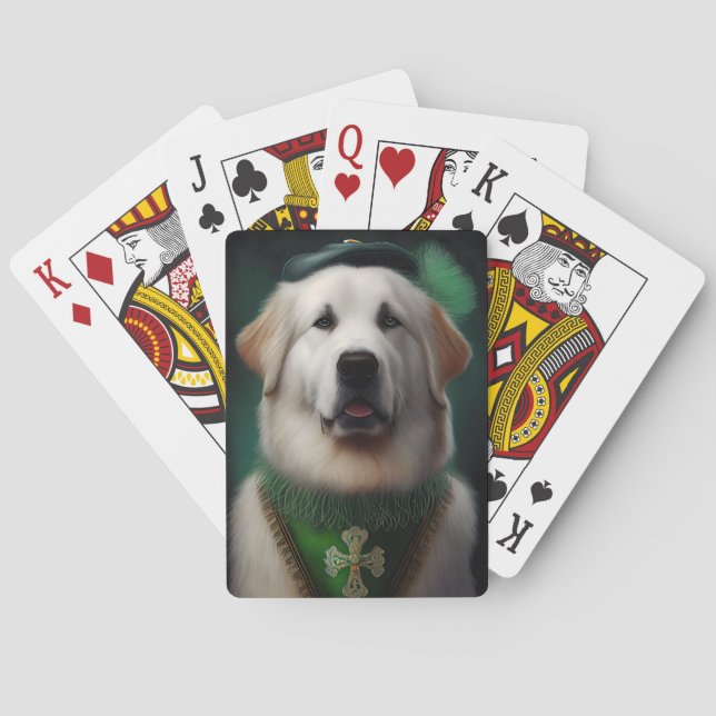 Great Pyrenees Dog in St. Patrick's Day Dress Playing Cards (Back)