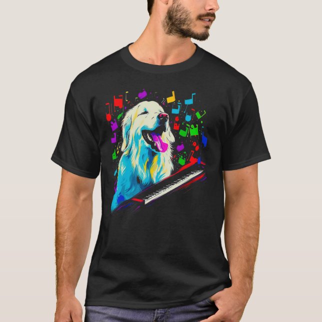 Great Pyrenees Dog Pianist T-Shirt (Front)