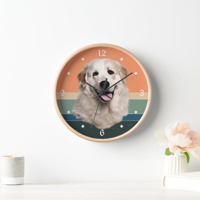 Great Pyrenees Dog Retro Sunset Clock (Home)