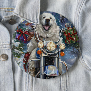 Great Pyrenees Dog Riding Motorcycle Christmas 6 Cm Round Badge