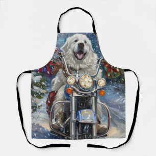 Great Pyrenees Dog Riding Motorcycle Christmas Apron