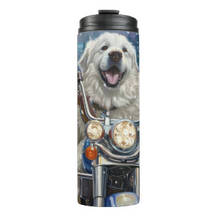 Great Pyrenees Dog Riding Motorcycle Christmas Thermal Tumbler