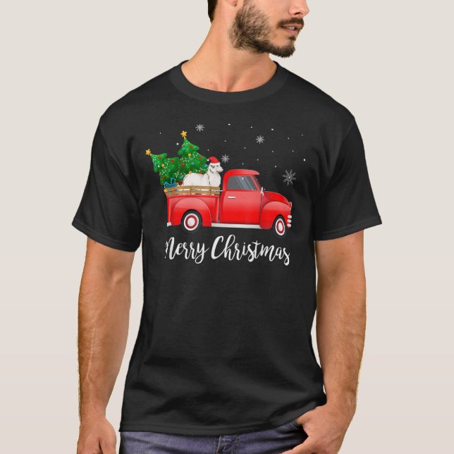 Great Pyrenees Dog Riding Red Truck Christmas T-Sh T-Shirt (Front)