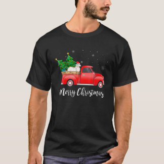 Great Pyrenees Dog Riding Red Truck Christmas T-Shirt