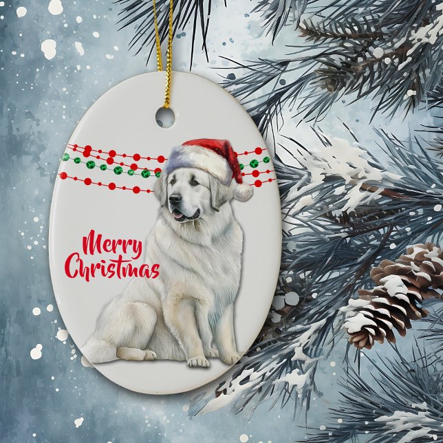 Great Pyrenees Dog Santa Hat Holiday Beads Ceramic Tree Decoration (Creator Uploaded)