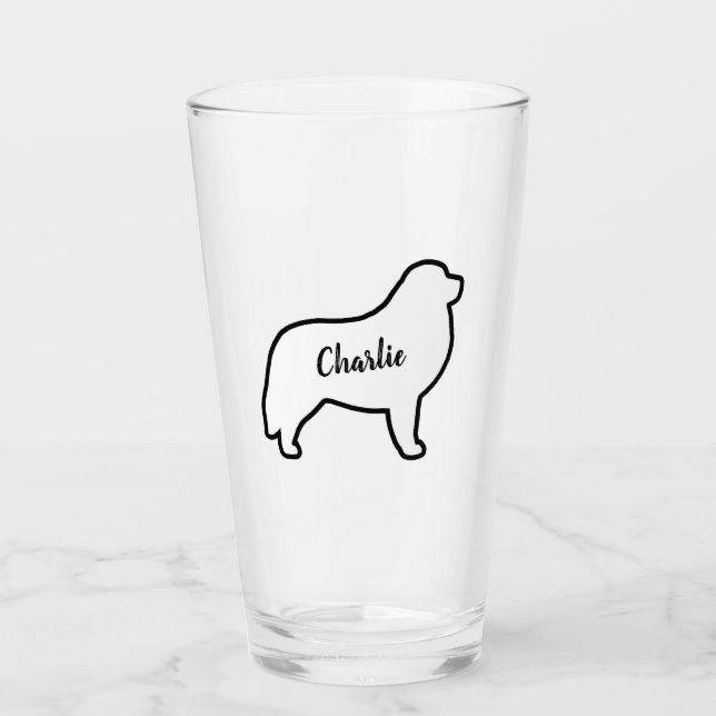 Great Pyrenees Dog Silhouette Outline Personalised Glass (Front)