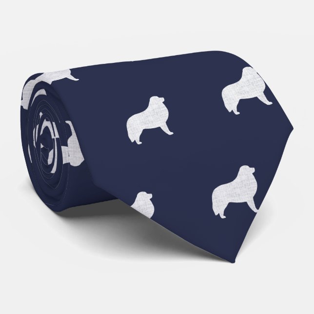 Great Pyrenees Dog Silhouettes Pattern Blue Tie (Rolled)