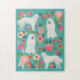 Great Pyrenees Dog Vintage Floral Jigsaw Puzzle