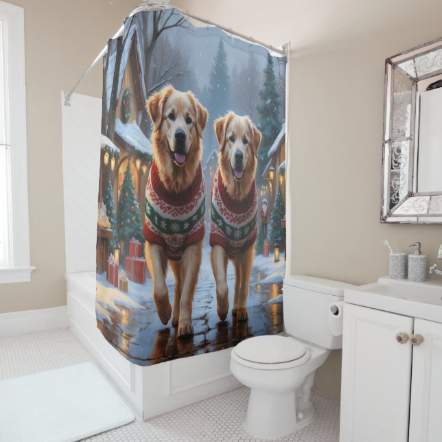 Great Pyrenees Dogs Christmas Snow Holiday  Shower Curtain (In Situ)