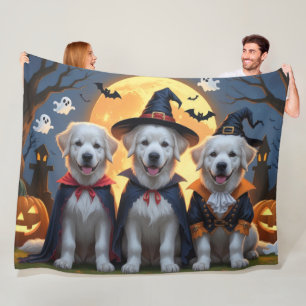 Great Pyrenees Dogs Pumpkin Halloween Funny  Fleece Blanket