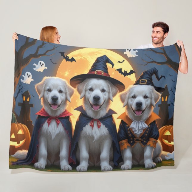 Great Pyrenees Dogs Pumpkin Halloween Funny  Fleece Blanket (In Situ)