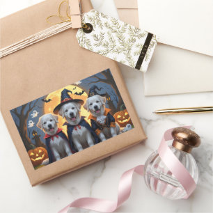 Great Pyrenees Dogs Pumpkin Halloween Funny  Rectangular Sticker