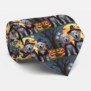Great Pyrenees Dogs Pumpkin Halloween Funny  Tie