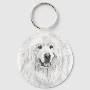 Great Pyrenees Drawing Key Ring