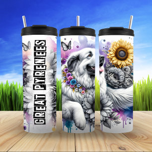Great Pyrenees Floral Adornment Thermal Tumbler