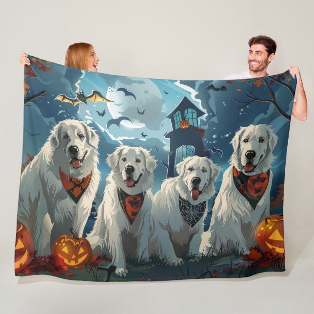 Great Pyrenees Halloween Spooky Fleece Blanket (In Situ)