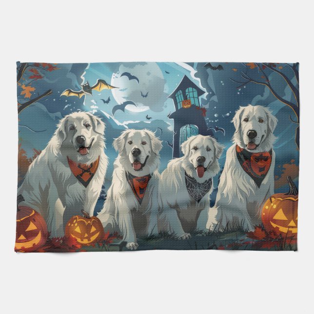 Great Pyrenees Halloween Spooky Tea Towel (Horizontal)